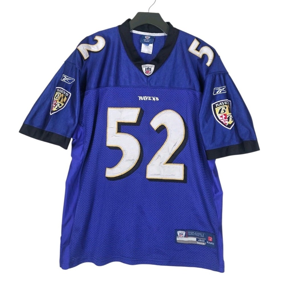 Vtg Reebok Baltimore Ravens Jersey Shirt #52 Lewis Men 48 Sewn Embroidered Korea